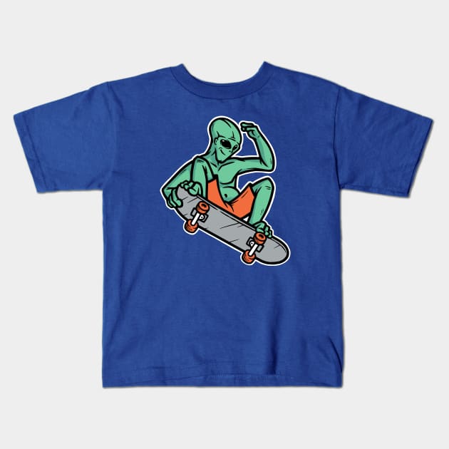 Skater Martian Alien // Funny Skateboarding Alien Kids T-Shirt by SLAG_Creative